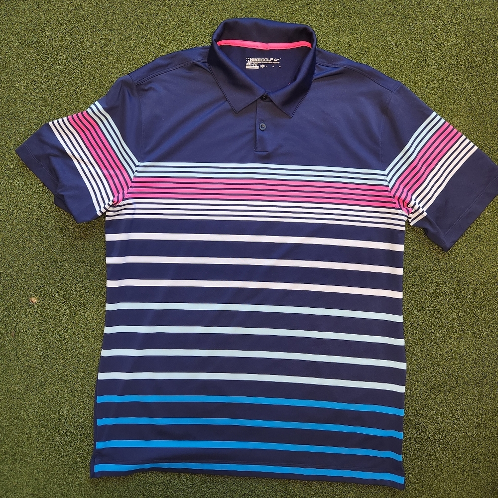 Men's Nike Dri-Fit Golf Polo Size Large Navy, Hot Pink , & White L